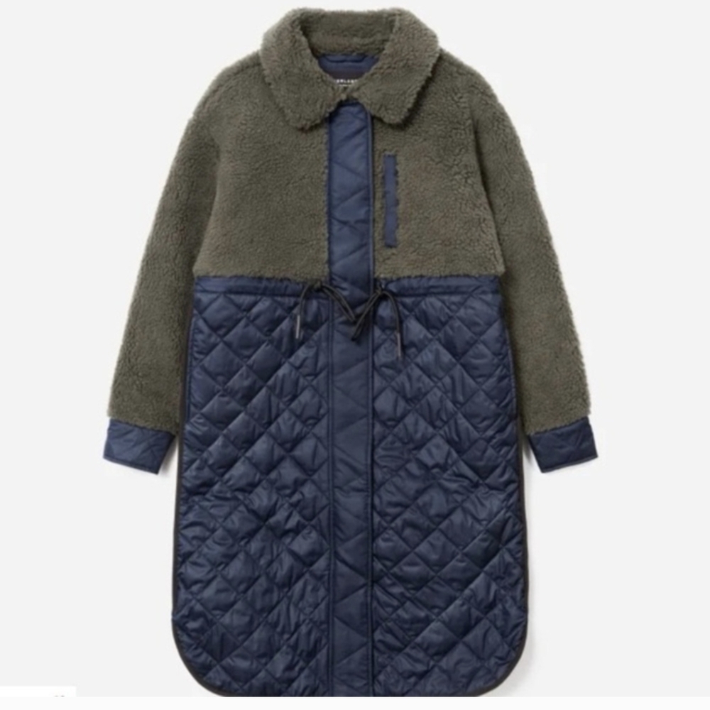 Everlane Quilted Teddy Coat - Olive